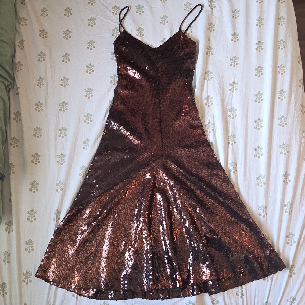 vintage 1970s archival Halston sequined bias-cut burgundy  evening dress size 0